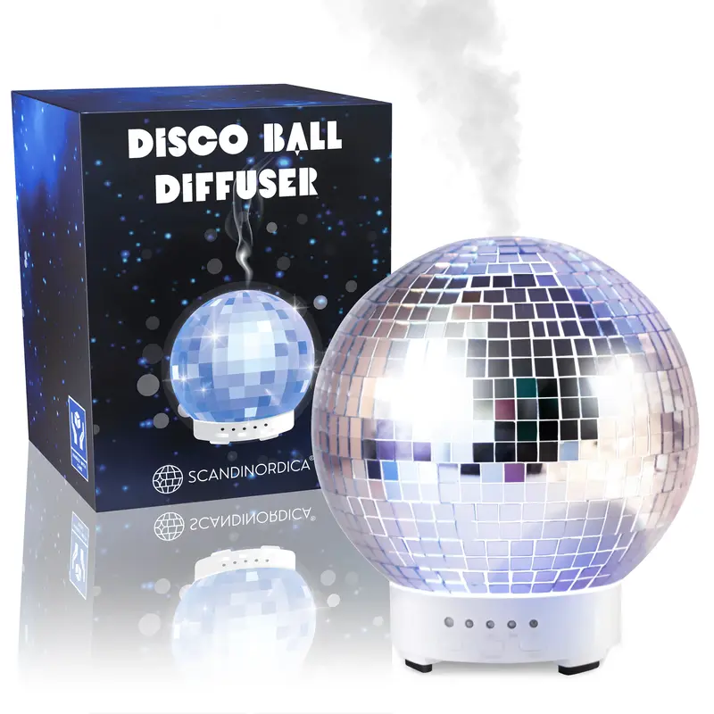 SCANDINORDICA Disco Ball Diffuser - 7 Color LED Night Light & 4 Time Settings Options with Intermittent Spray, Automatic Shut...