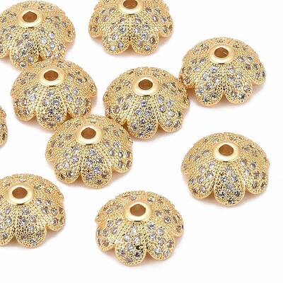 Eco-Friendly Multi-Petal Flower Brass Micro Pave Cubic Zirconia Bead Caps