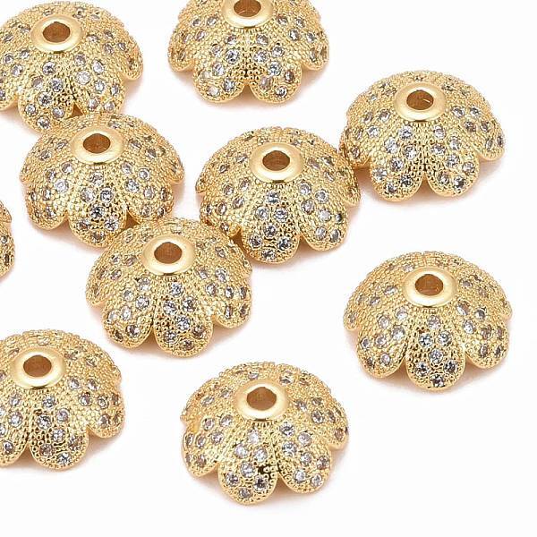 Eco-Friendly Multi-Petal Flower Brass Micro Pave Cubic Zirconia Bead Caps