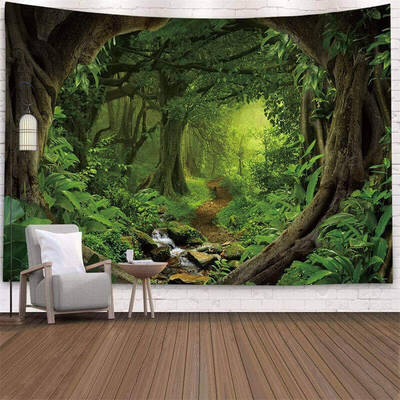 (Ship In 24HR) Green Nature Forest 3D Printed Landscape Wall Tapestry