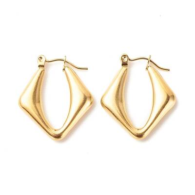 Ion Plating(IP) 304 Stainless Steel Chunky Rhombus Hoop Earrings for Women