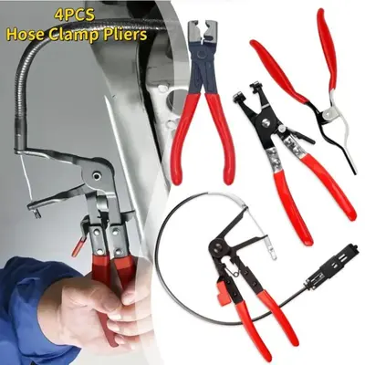 4 PCS Hose Clamp Snap Ring Pliers Set,4 in 1 Clamping Wire Tool Wire Flexible Hose Clamp Removal Tool and Ring Clamp Long Dis...