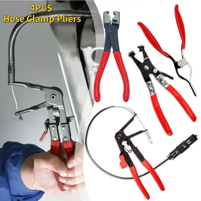 4 PCS Hose Clamp Snap Ring Pliers Set,4 in 1 Clamping Wire Tool Wire Flexible Hose Clamp Removal Tool and Ring Clamp Long Dis...