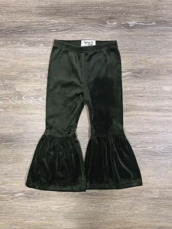 SYDNEY SO SWEET Olive Green Girls Velvet Elastic Waist Bell Bottoms Pants for Adorable Fall Looks True to Size Fit Cotton Pol...