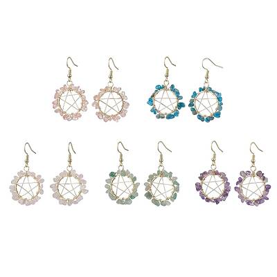 Natural & Synthetic Mixed Gemstone Chips Dangle Earrings