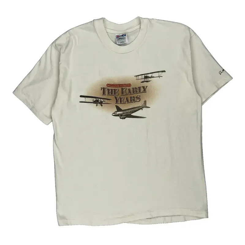 Single Stitch The Early Years Made In Usa Hanes Graphic T-Shirt - Large Cream Cotton
