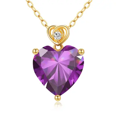 14K Gold Amethyst Heart Pendant Necklace