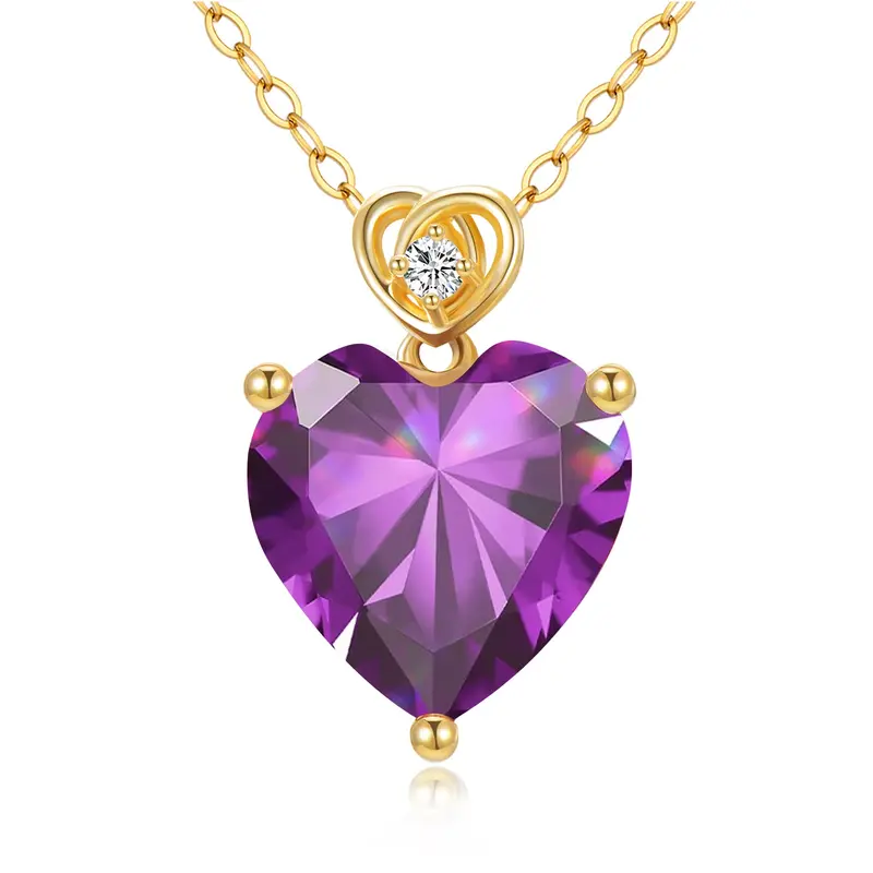14K Gold Amethyst Heart Pendant Necklace