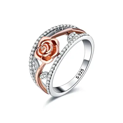 Sterling Silver Two-tone Cubic Zirconia Rose Ring