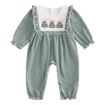 Newborn Baby Girl Christmas Outfit Ruffle Santa Embroidery Jumpsuit Long Sleeve Romper First Christmas Baby Girl Clothes