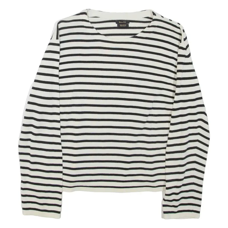 MASSIMO DUTTI Womens Patterned Jumper Cream Striped Tight Knit M