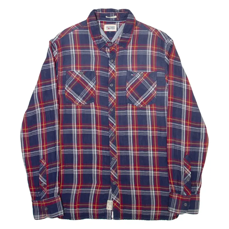 TOMMY HILFIGER Mens Shirt Blue Check Long Sleeve L