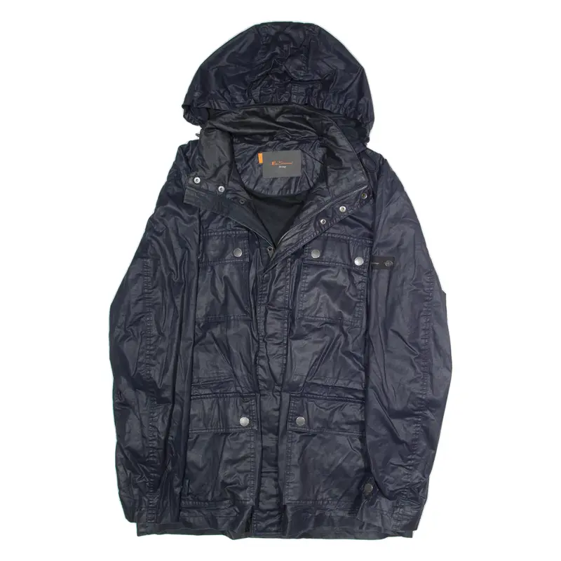 BEN SHERMAN Mens Coach Jacket Blue Hooded XL