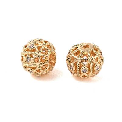 Brass Micro Pave Clear Cubic Zirconia Beads