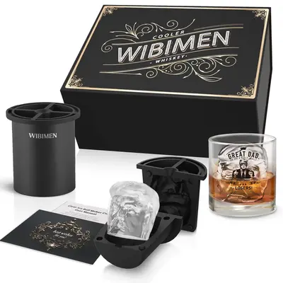 WIBIMEN Clear Ice Ball Maker & Glass Set - Must-Have Home Bar Accessories - Gift for Cocktail Lovers & Stylish Home Decor Cla...