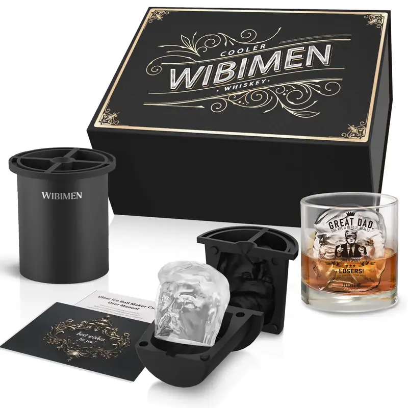 WIBIMEN Clear Ice Ball Maker & Glass Set - Must-Have Home Bar Accessories - Gift for Cocktail Lovers & Stylish Home Decor Cla...