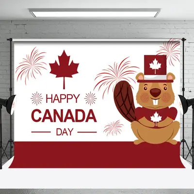 Red White Sparkle Squirrel Happy Canada Day Backdrop