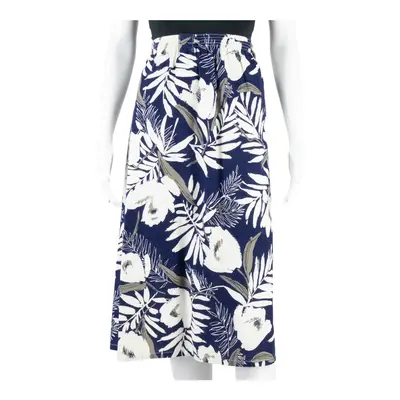 IVORY Midi A-Line Skirt Blue 90s Floral Womens L