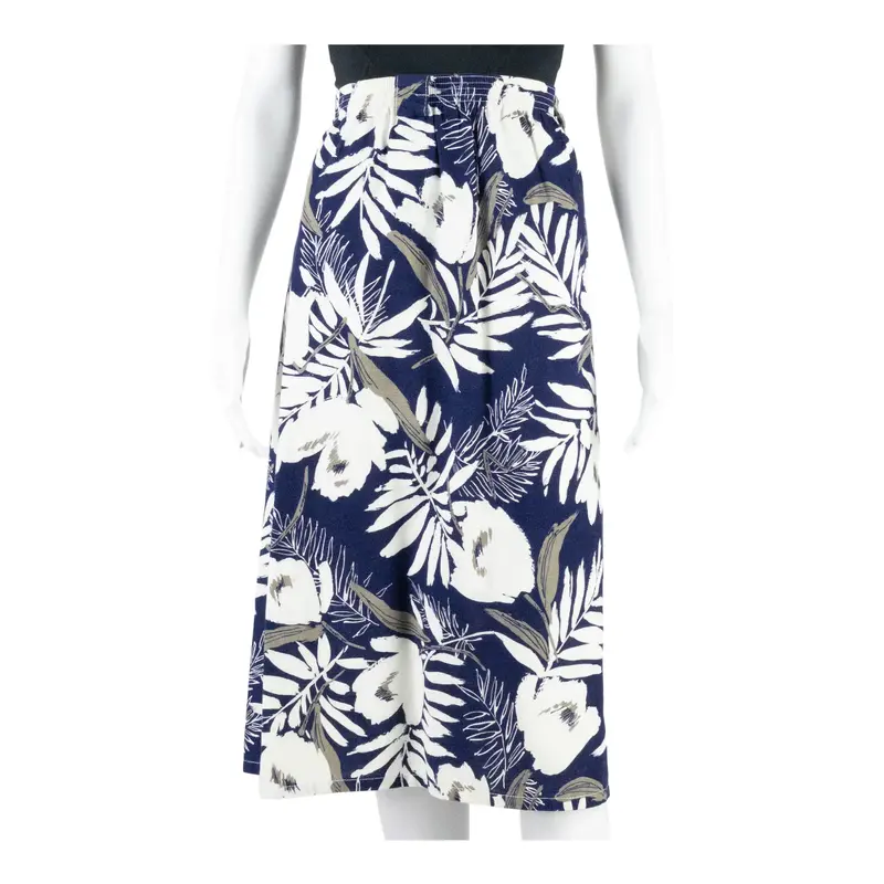 IVORY Midi A-Line Skirt Blue 90s Floral Womens L
