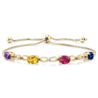 Gold Vermeil Moissanite Personalized Birthstone Grandmother Mother & Sisters & Bow Charm Bracelet