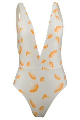 Jacky Deep Plunge One Piece Swimsuit - Ginkgo Ivory | Size: Small