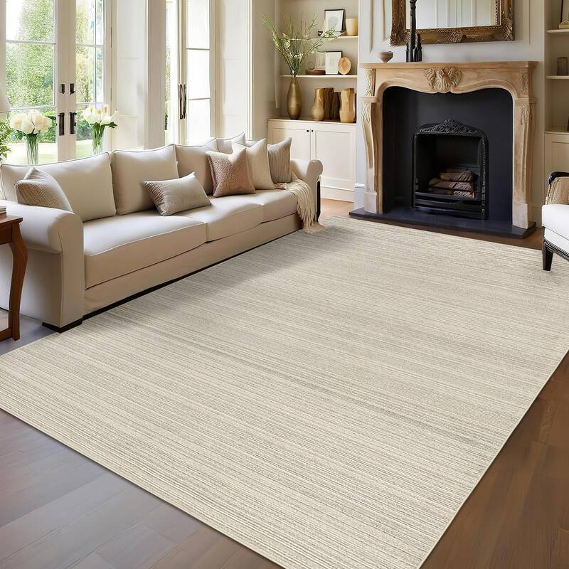 Garvee Washable Striped Rug 9x12 - Soft Low Pile, Non-Slip Backing, Polyester Material, Stain Resistant, Easy Clean, Living R...