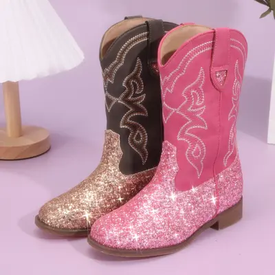 Pasuvo Adorable Toddler Girls and Boysâ Sparkle Glitter Cowboy Boots PU boots â Western Style Mid-Calf Riding Shoes for L...