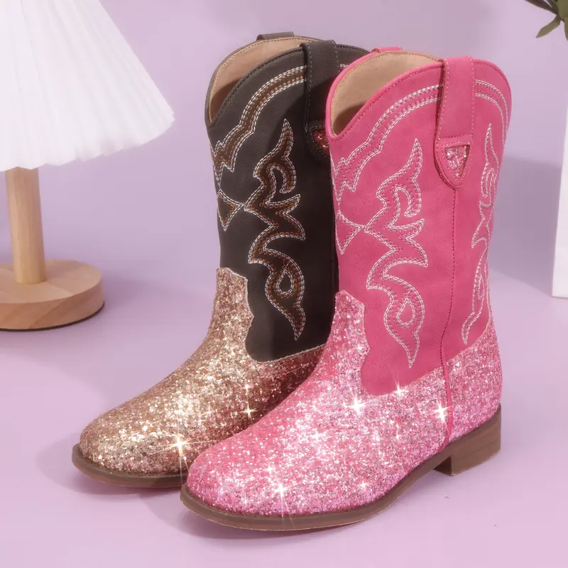 Pasuvo Adorable Toddler Girls and Boys’ Sparkle Glitter Cowboy Boots PU boots – Western Style Mid-Calf Riding Shoes for L...