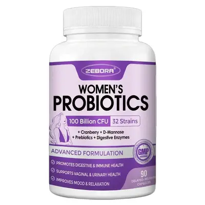 ZEBORA Probiotic Capsules for Women 90 Capsules with Cranberry, Immune Support, Fiber, 5-Layer Protective Design, Sugar Free,...
