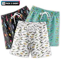 Pack3 Fishing Lure Gym Shorts - 5 inch inseam shorts with graphic design and pockets, Gift for him, Gift For Her, Gym Gift