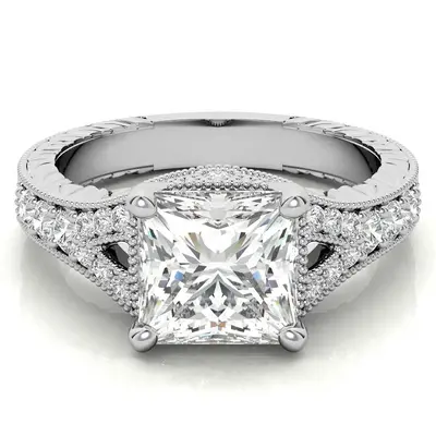 10K White Gold Princess Cut Vintage Moissanite Engagement Ring