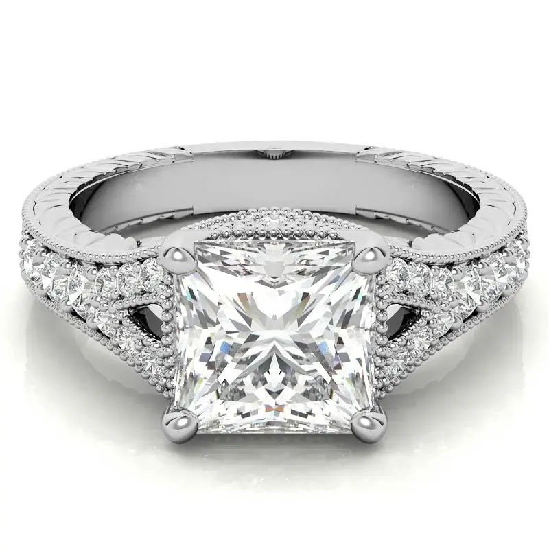 10K White Gold Princess Cut Vintage Moissanite Engagement Ring