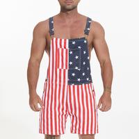 Yuanbang Men's American Flag Stretch Adjustable Denim Overalls Shorts, Menswear with Zip,  Women's Casual Rompers, Womenswear...