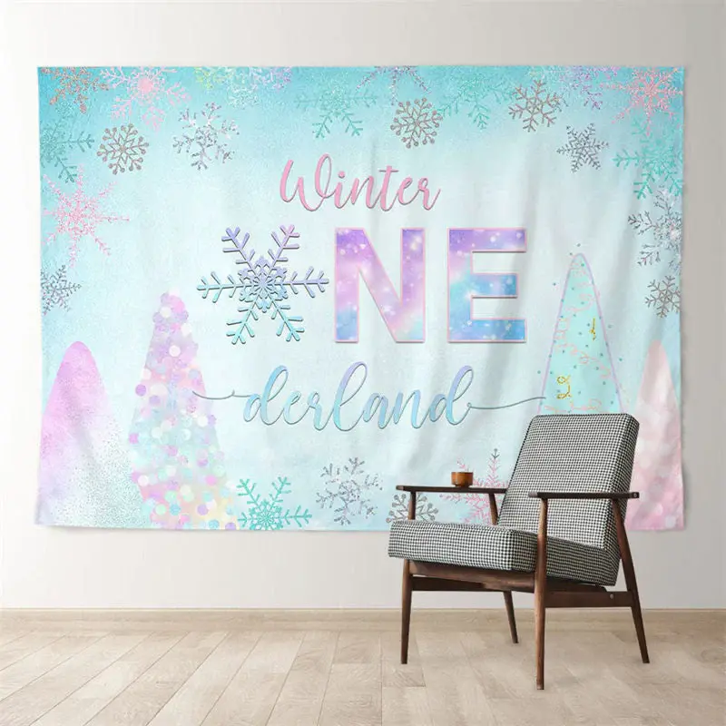 Aperturee Pink Blue Winter ONE Snowflake Birthday Backdrop
