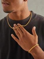 Men's Punk Style Twist Design Cuban Link Chain Necklace & Bracelet, Fashion Jewelry for Party, Daily Clothing Decor, Trendy A...