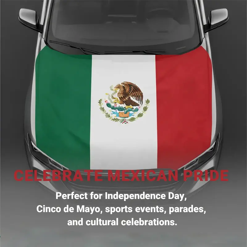 Mexican Flag Car Hood Cover  - 4x5ft (120x155cm) Size | Patriotic Design, Snap-On Installation & Fade-Proof Printing