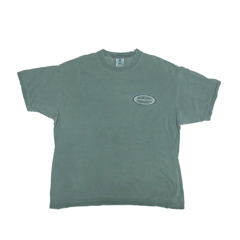 ANVIL Myers Beach Florida T-Shirt Green Short Sleeve Mens XL
