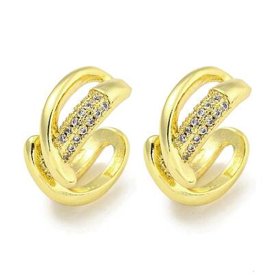 Brass Micro Pave Clear Cubic Zirconia Cuff Earrings