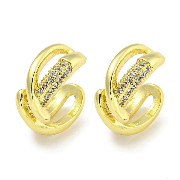 Brass Micro Pave Clear Cubic Zirconia Cuff Earrings