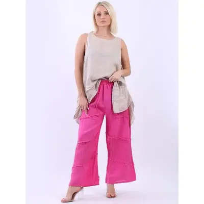 Solid Linen Wide Leg Ladies Hopsack Trouser