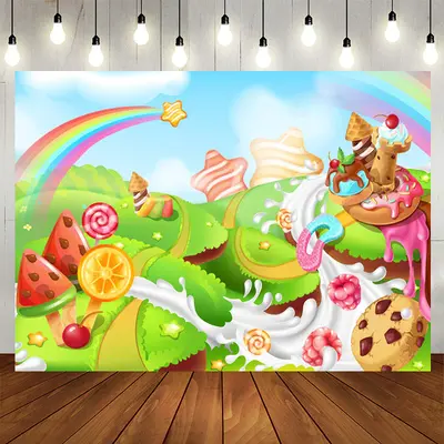 Aperturee Rainbow Star Candyland Happy Birthday Backdrop
