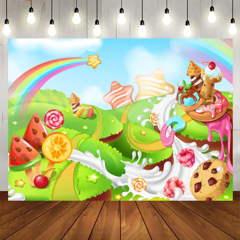 Aperturee Rainbow Star Candyland Happy Birthday Backdrop
