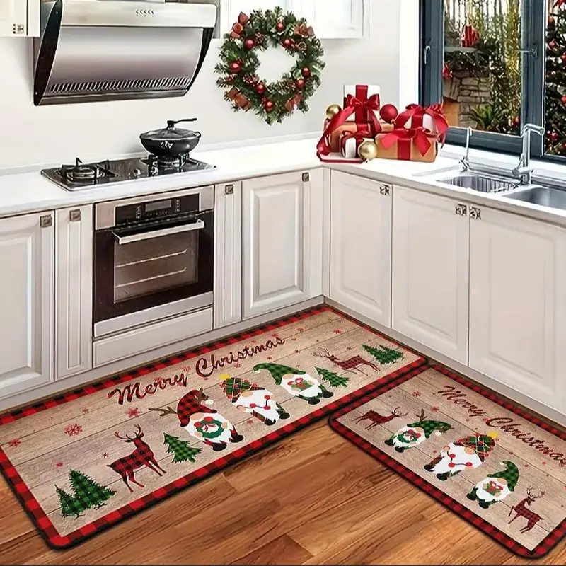 Christmas Themed Kitchen Mat, 2 Counts/set Non-slip Kitchen Rug, Merry Christmas Decorative Floor Mat, Home Decor for Kitchen...
