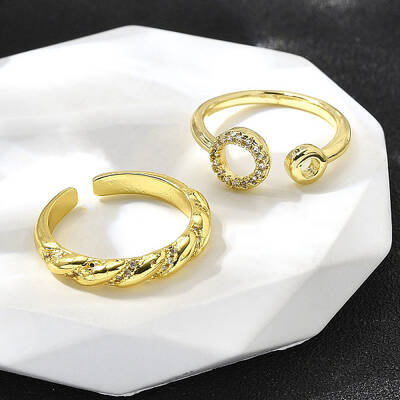 2Pcs 2 Styles Brass Micro Pave Clear Cubic Zirconia Cuff Rings for Women