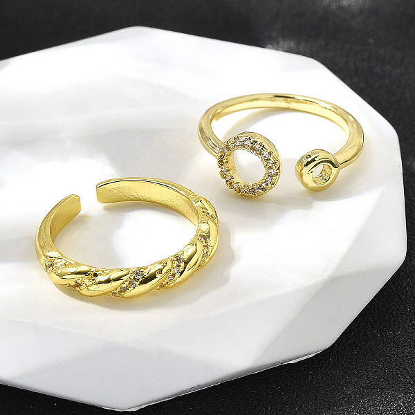 2Pcs 2 Styles Brass Micro Pave Clear Cubic Zirconia Cuff Rings for Women