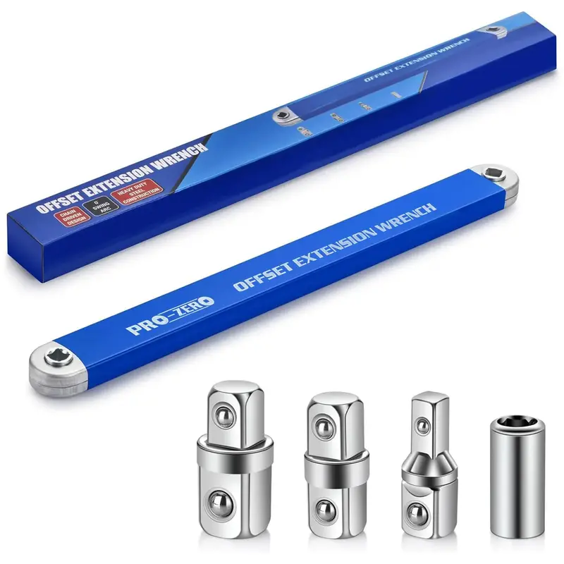 Offset Extension Wrench, Zero Degree Ratchet Extension Set, Includes 1/2, 1/4 & 3/8 Drive Adapters, Universal Ratchet E...