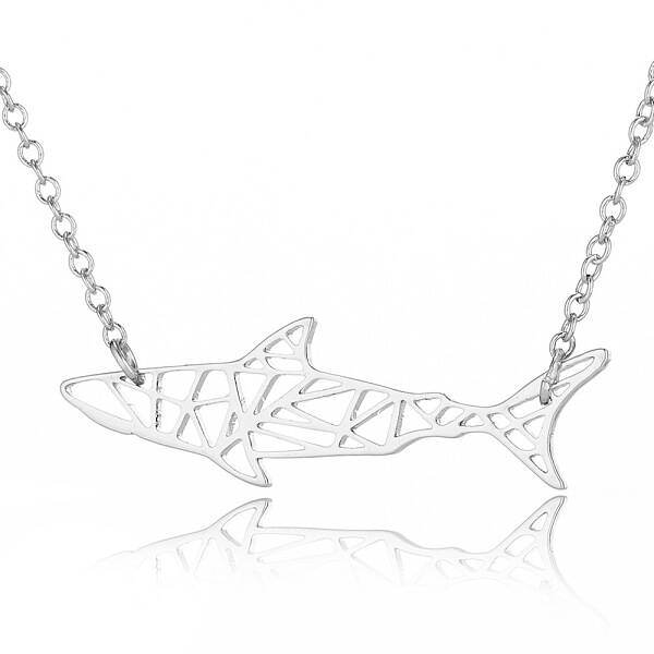 Non-Tarnish 201 Stainless Steel Origami Shark Pendant Necklace for Women