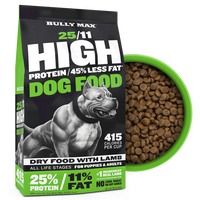 Bully Max 25/11 High Protein & Low Fat Dog Food for Puppies and Adult Dogs - Chicken-Free Lamb Flavor - 415 Calories Per Cup