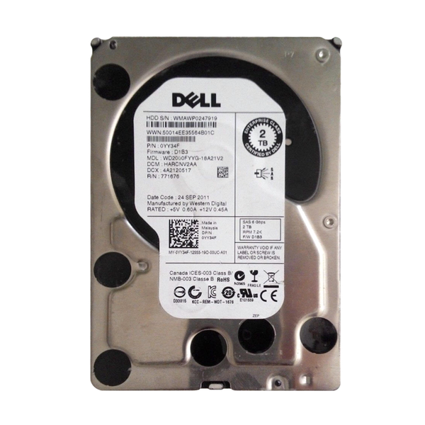 YY34F Dell 2TB 6Gb/s SAS 7200 3.5-Inch Hard Drive