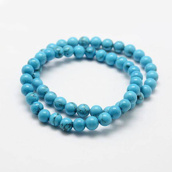 Synthetic Turquoise Round Beads Stretch Bracelets